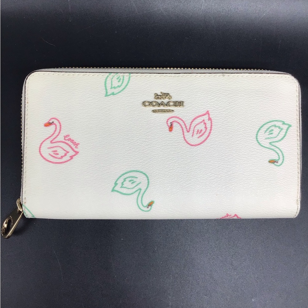 Coach White Multicolor Women's Wallet Swan pattern